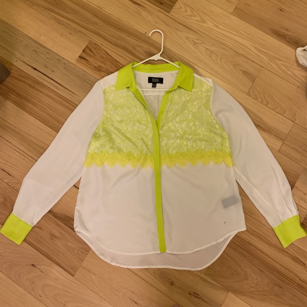 White and lime green blouse